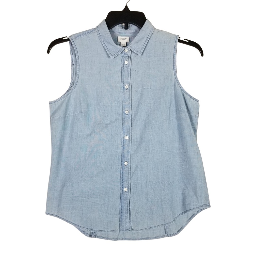 J.Crew Sleeveless Button Down Women M Light Blue Cotton Chambray Top